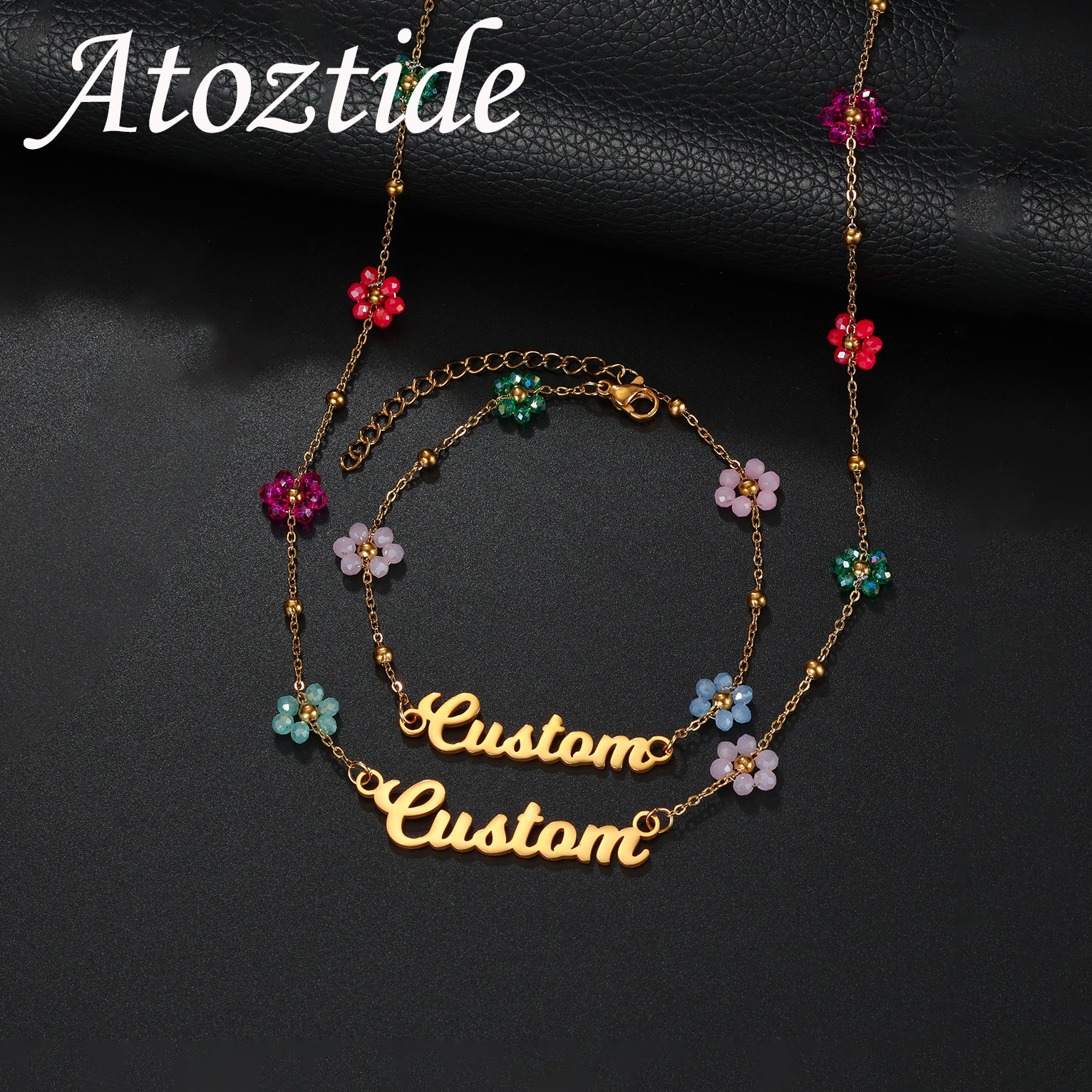 Birth Flower Necklace - Atoztide Custom Name Jewelry Set Personalized