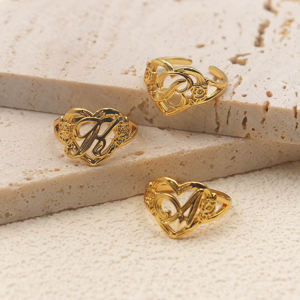 Gold Personalized Initials Hea - Initial Ring Custom ulasan dan harga