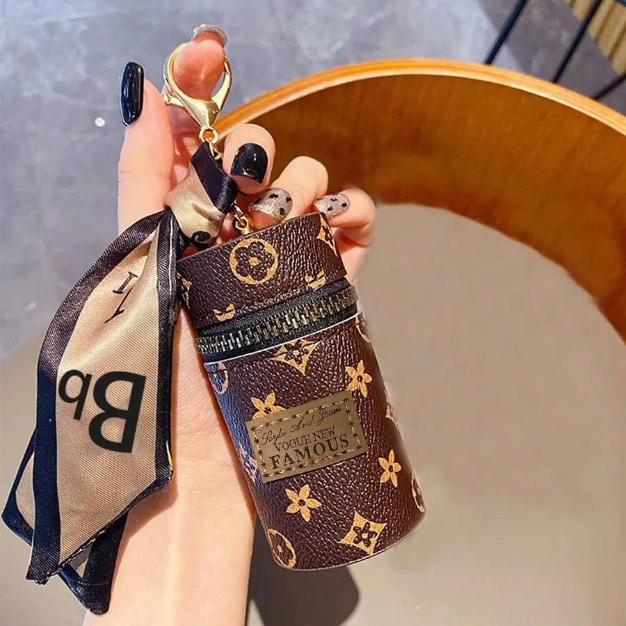 Vintage Brown Monogram Print C - Monogram Keychain Leather ulasan dan harga
