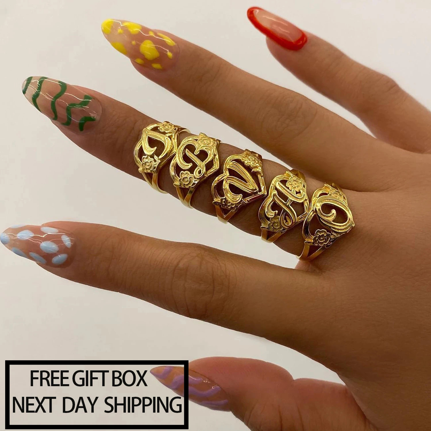 Custom Initials Heart Adjustab - Initial Ring Custom ulasan dan harga