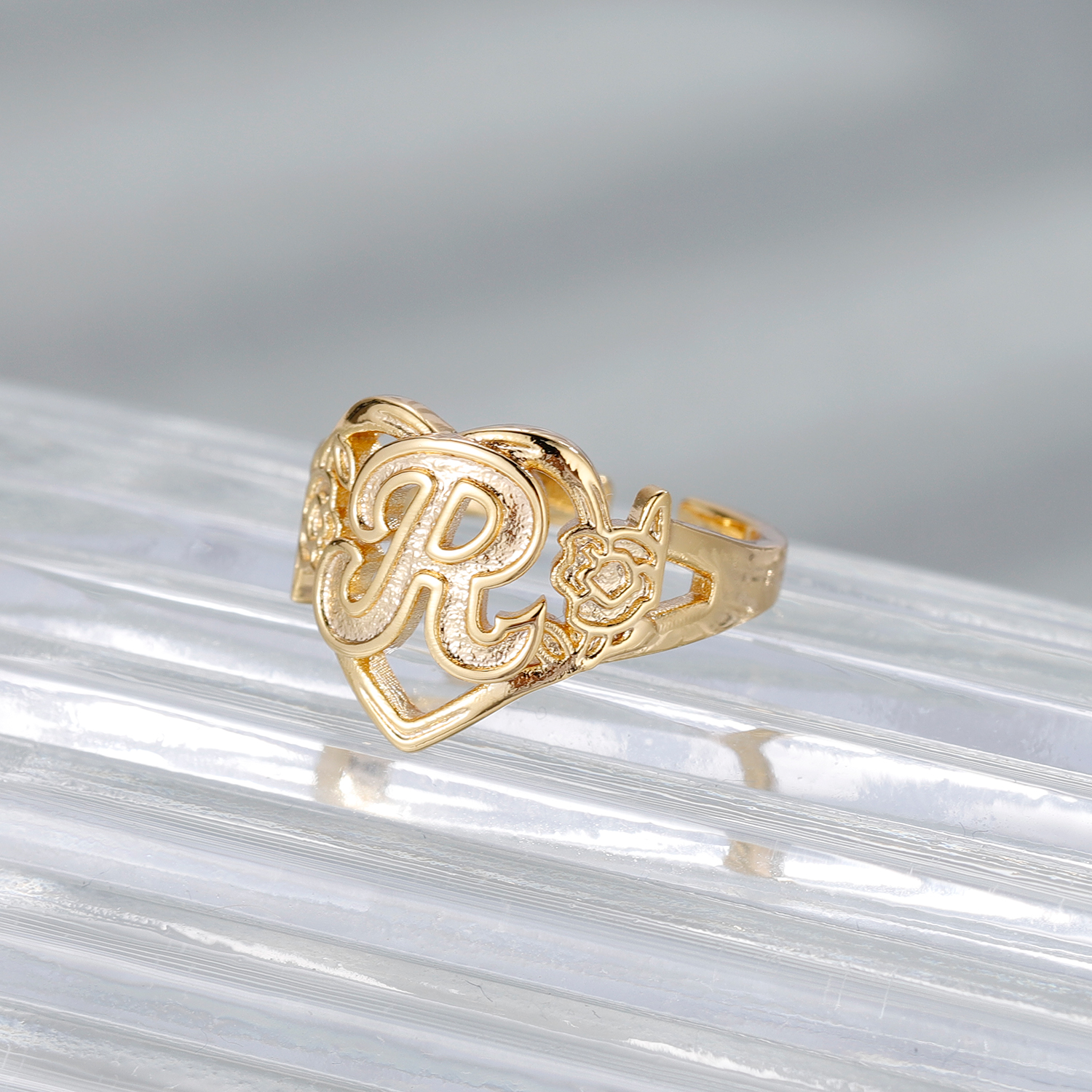 Custom Initials Heart Adjustab - Initial Ring Custom ulasan dan harga