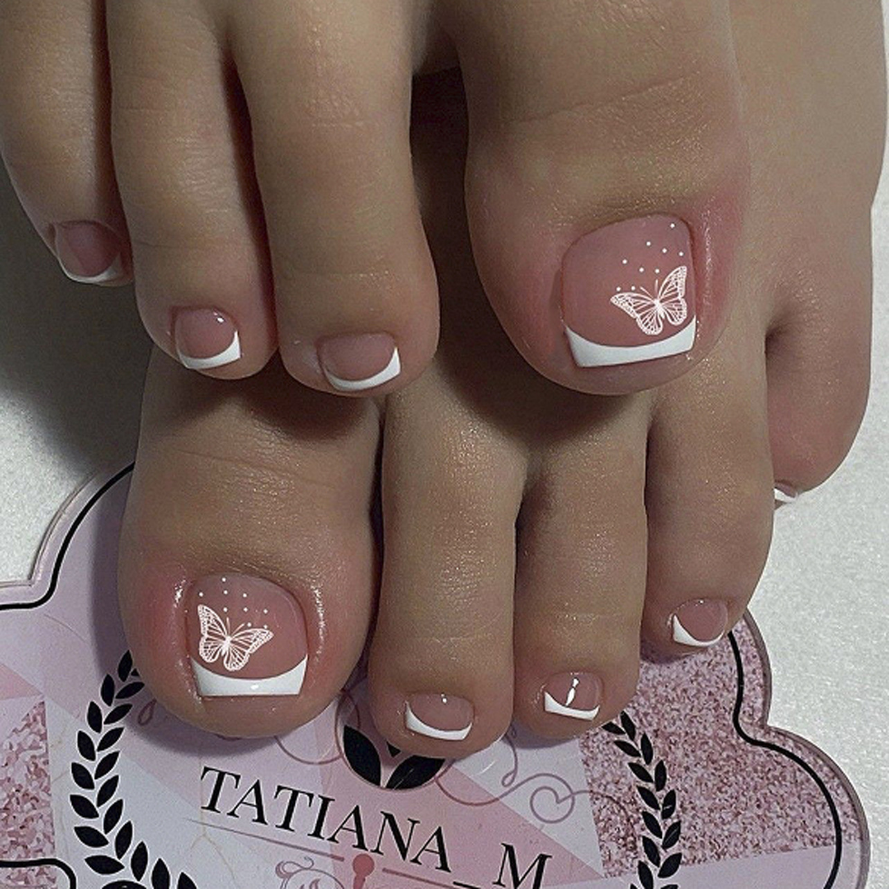 96Pcs/Box French Fake Toenails - Pressed Flower Art ulasan dan harga