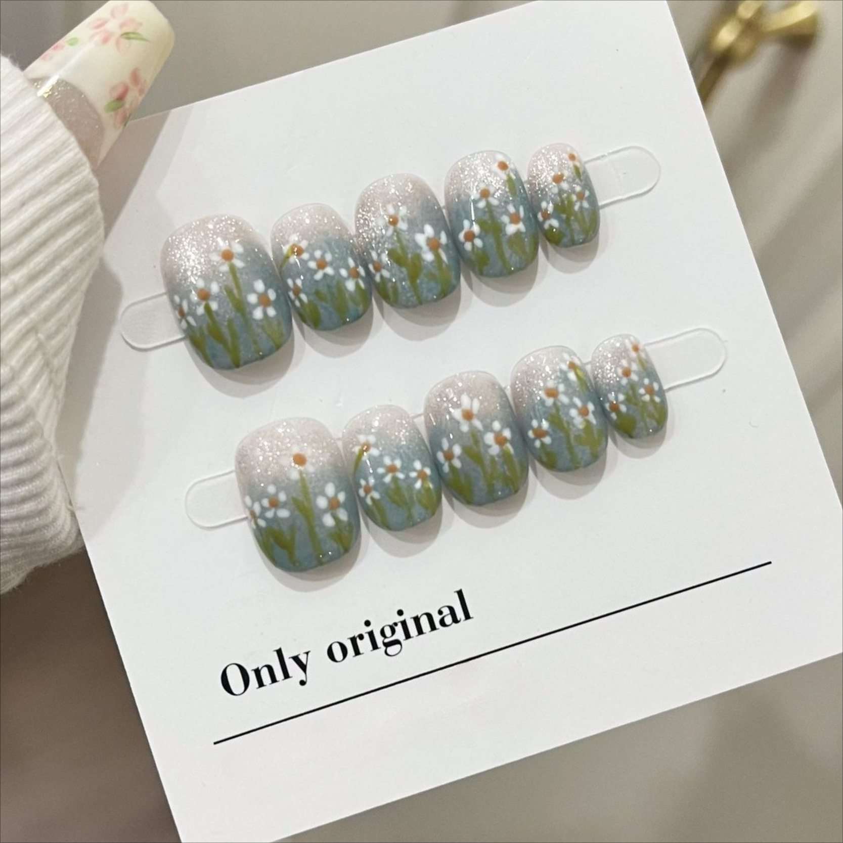 10Pcs Short Handmade Press On  - Pressed Flower Art ulasan dan harga