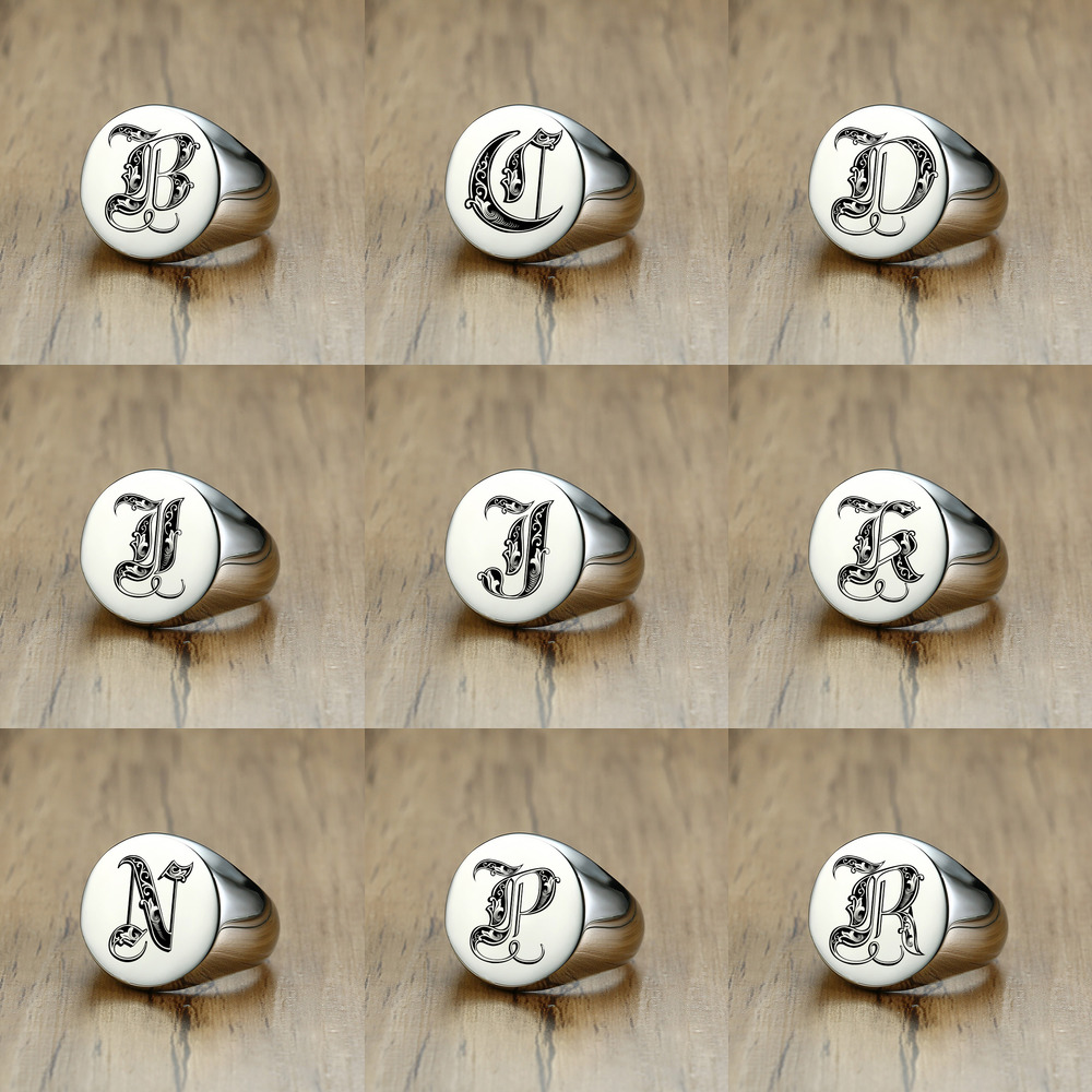 Vnox Stylish Pattern Font Init - Initial Ring Custom ulasan dan harga